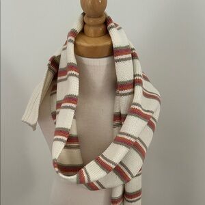 Striped Cotton Knit Scarf in Cream/Pink/Green/Orange